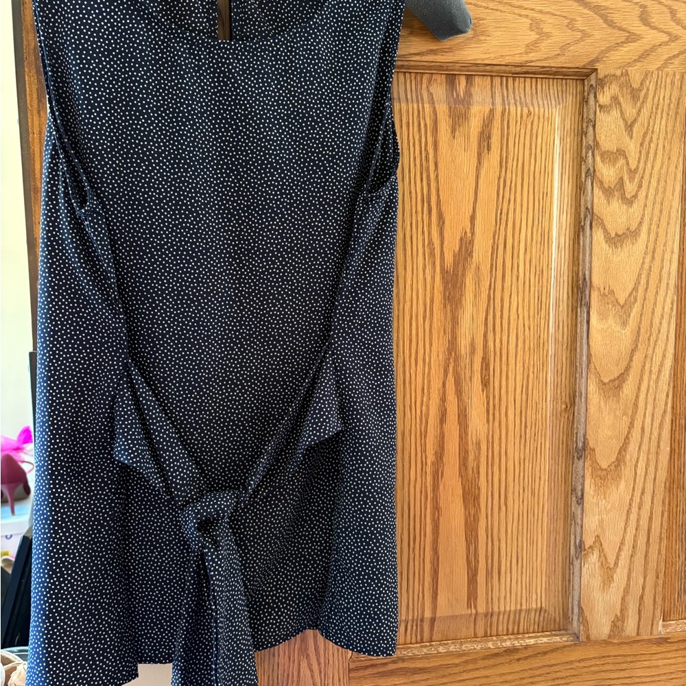 West Kei Dark Navy and White Polka Dot sleeveless Top with front tie